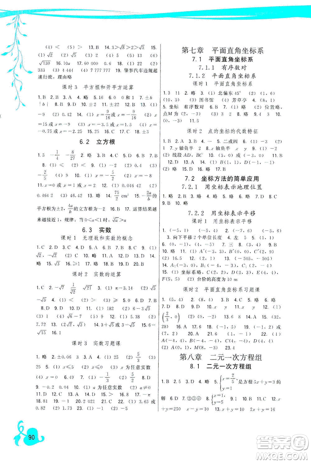 福建人民出版社2021頂尖課課練七年級數(shù)學(xué)下冊人教版答案