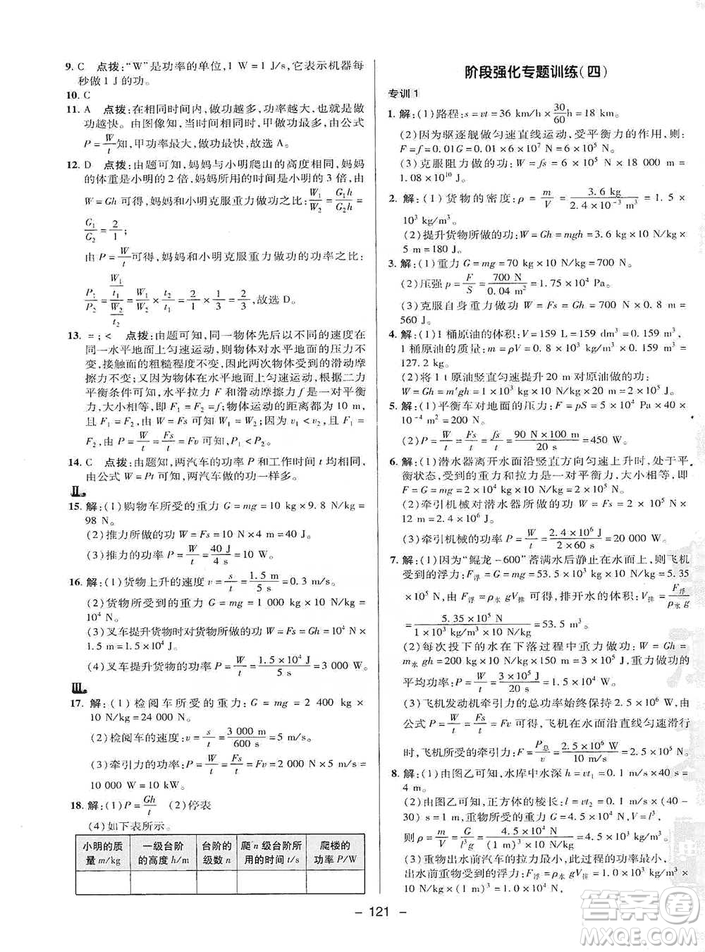 陜西人民教育出版社2021典中點(diǎn)八年級下冊物理滬科版參考答案