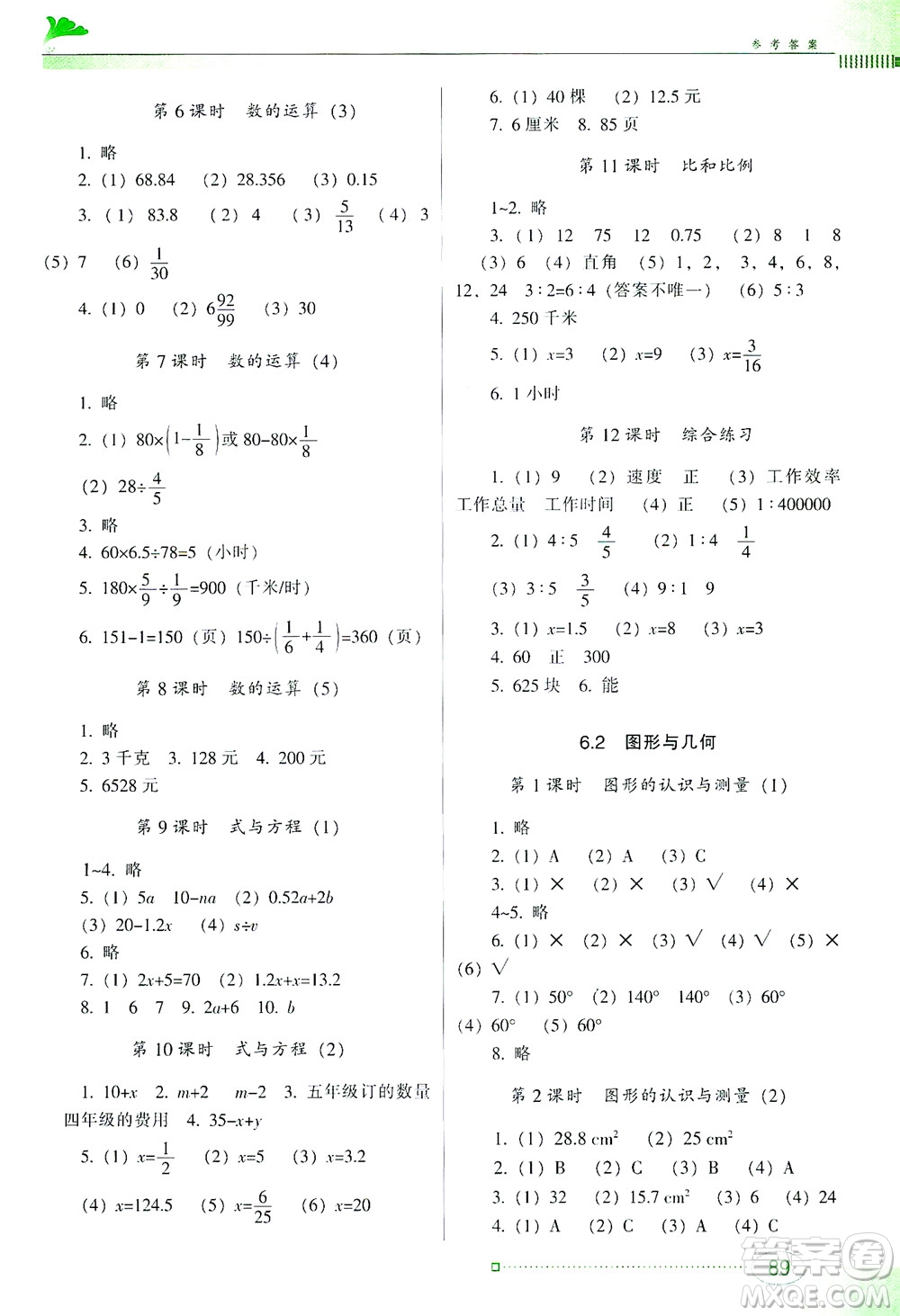 廣東教育出版社2021南方新課堂金牌學(xué)案數(shù)學(xué)六年級下冊人教版答案