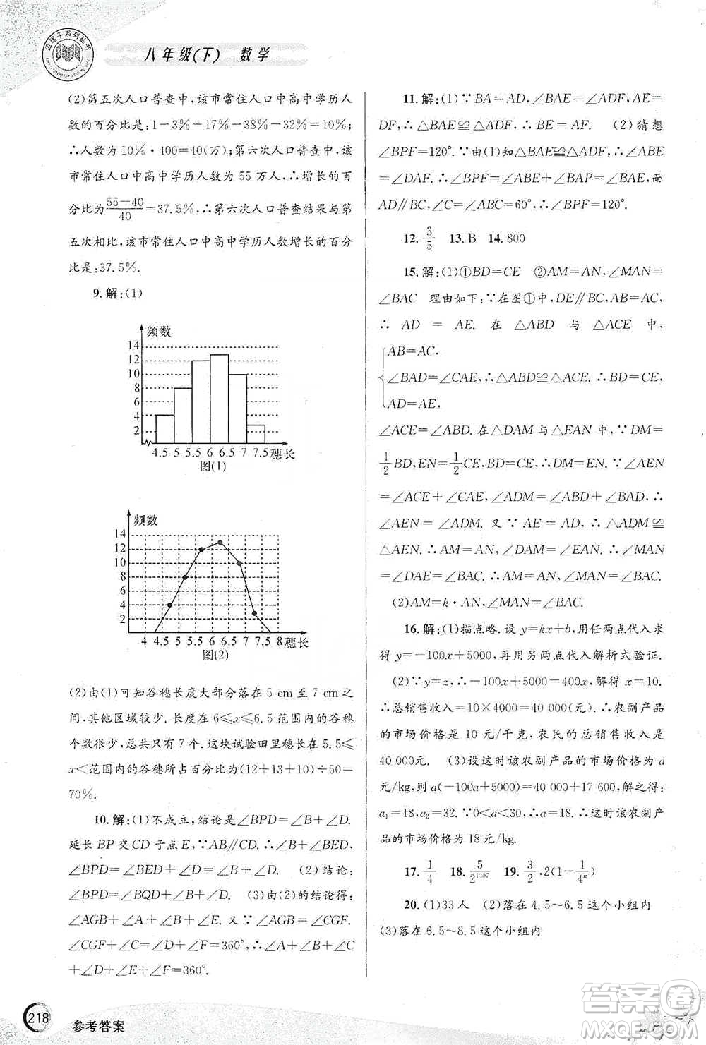 浙江工商大學(xué)出版社2021競(jìng)賽培優(yōu)教材八年級(jí)下冊(cè)數(shù)學(xué)參考答案