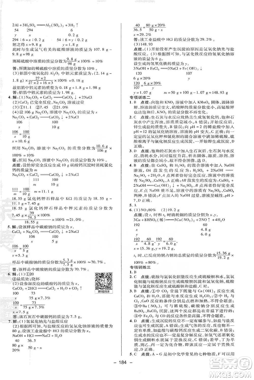 陜西人民教育出版社2021典中點九年級全一冊科學華師版參考答案