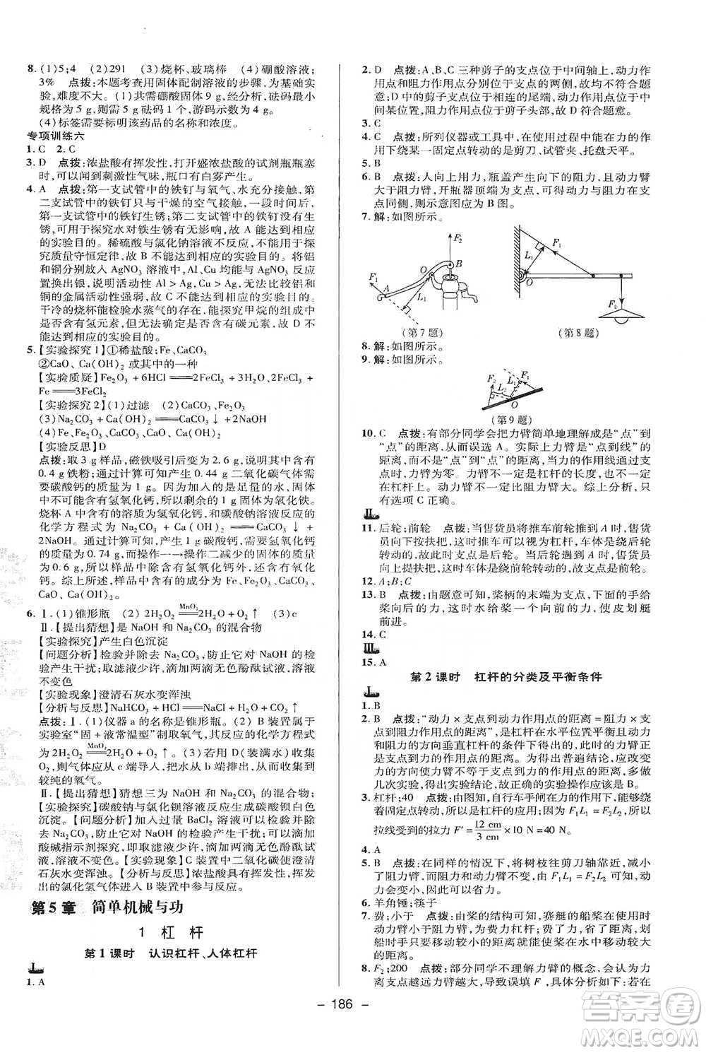 陜西人民教育出版社2021典中點九年級全一冊科學華師版參考答案