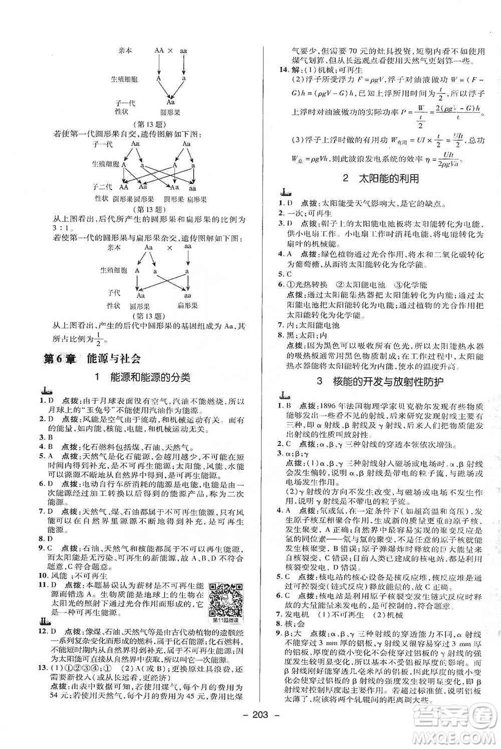 陜西人民教育出版社2021典中點九年級全一冊科學華師版參考答案