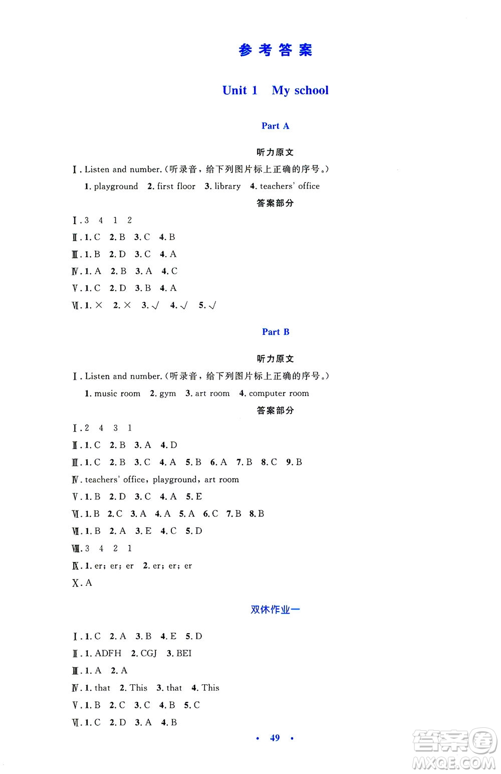 人民教育出版社2021小學(xué)同步測控優(yōu)化設(shè)計(jì)四年級(jí)英語下冊(cè)PEP版答案