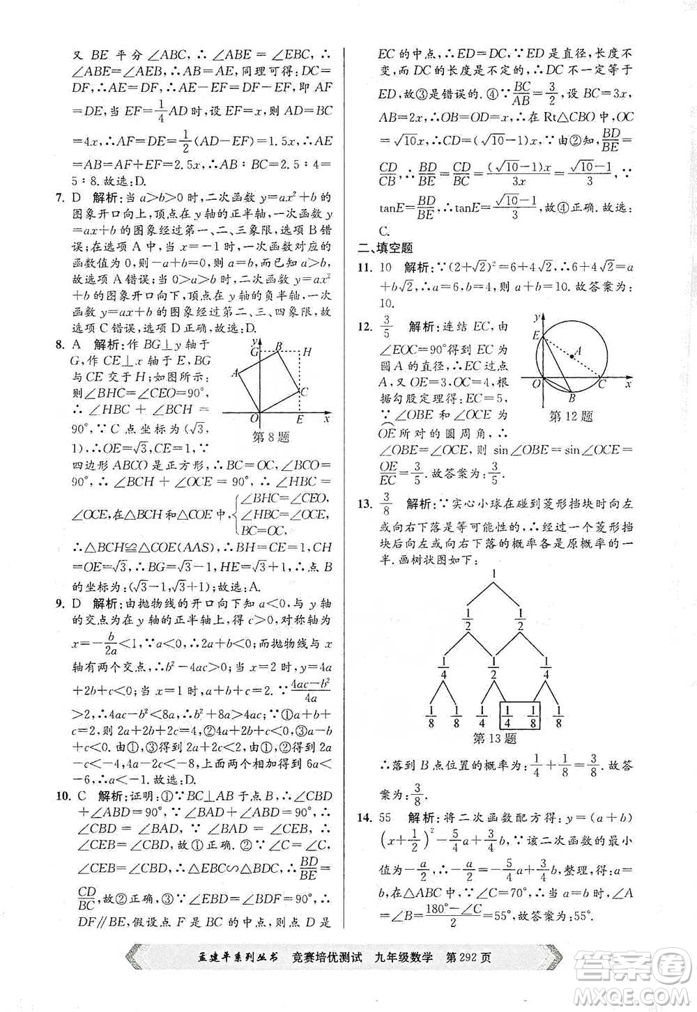 浙江工商大學(xué)出版社2021競賽培優(yōu)測試九年級全一冊數(shù)學(xué)參考答案