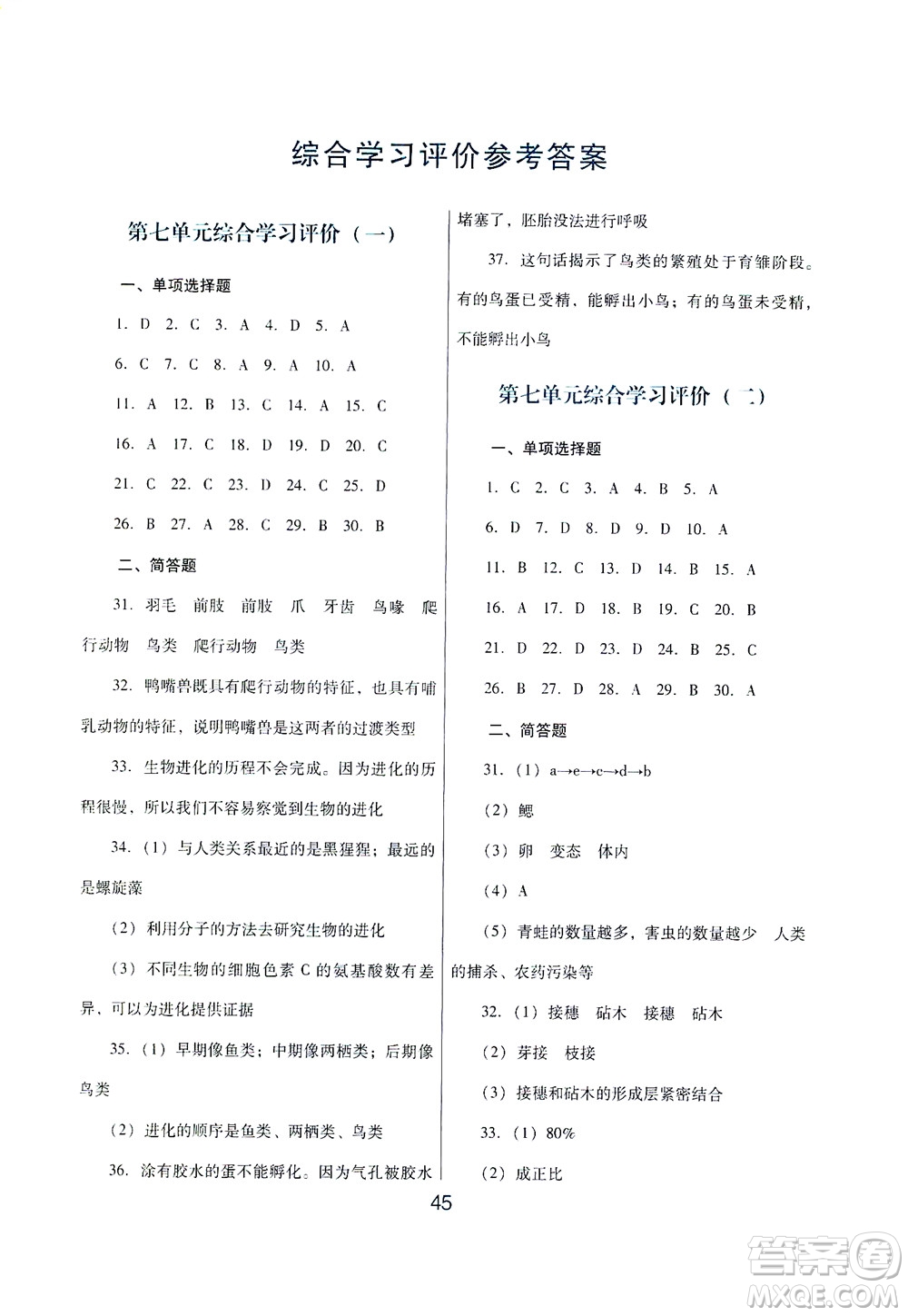 廣東教育出版社2021南方新課堂金牌學案生物學八年級下冊人教版答案