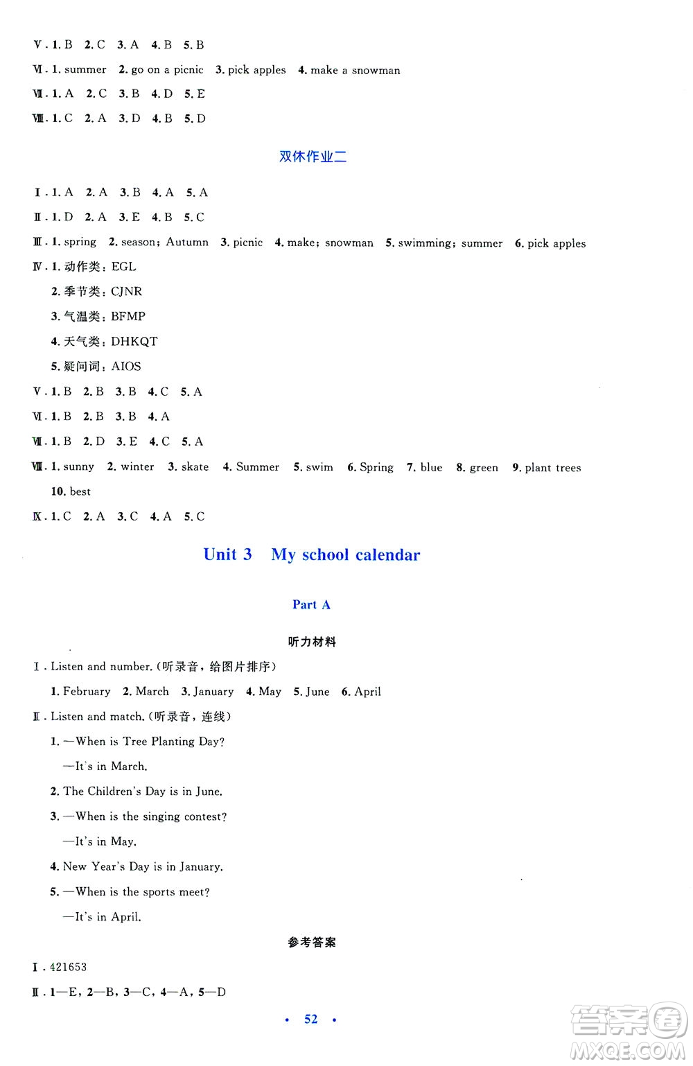 人民教育出版社2021小學(xué)同步測控優(yōu)化設(shè)計(jì)五年級(jí)英語下冊PEP版答案