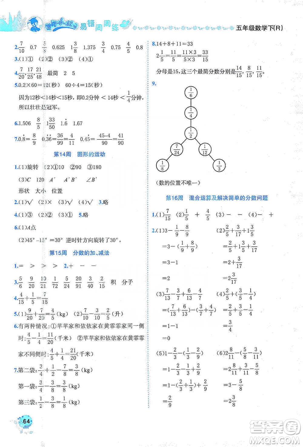 龍門(mén)書(shū)局2021黃岡小狀元易錯(cuò)周周練五年級(jí)下冊(cè)數(shù)學(xué)人教版參考答案