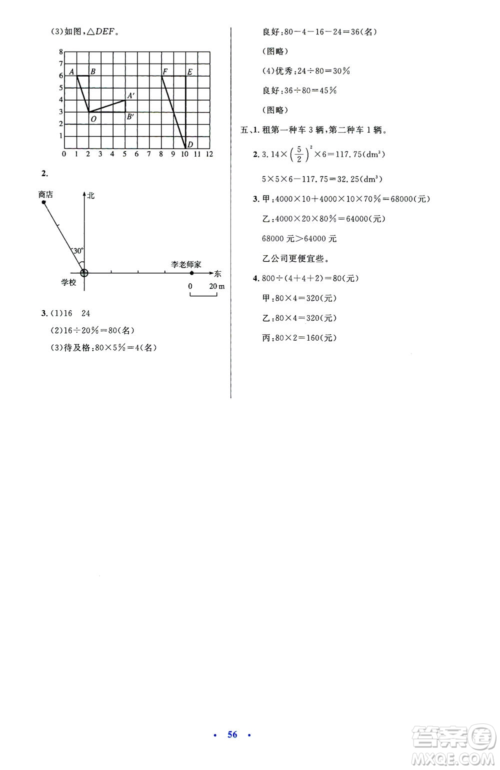 人民教育出版社2021小學(xué)同步測控優(yōu)化設(shè)計六年級數(shù)學(xué)下冊人教版答案