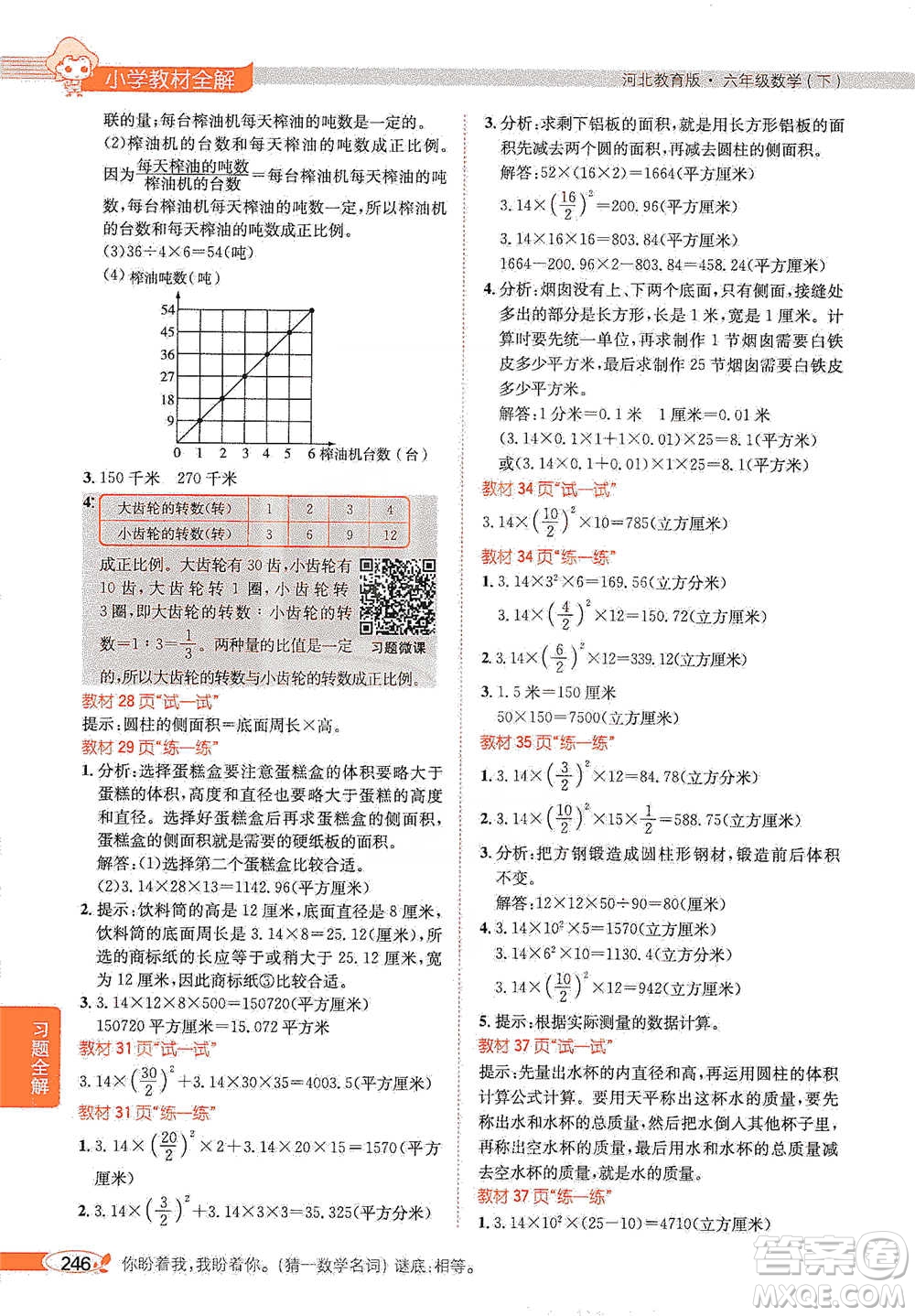 陜西人民教育出版社2021小學教材全解六年級下冊數學河北教育版參考答案