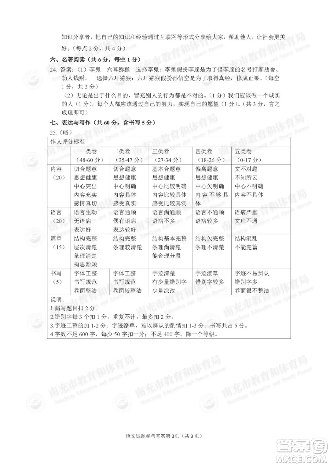 南充市2021年初中學業(yè)水平考試語文試卷及答案