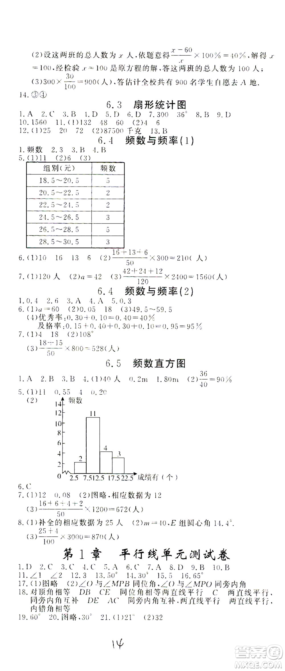 花山文藝出版社2021學(xué)科能力達(dá)標(biāo)初中生100全優(yōu)卷七年級數(shù)學(xué)下冊浙教版答案