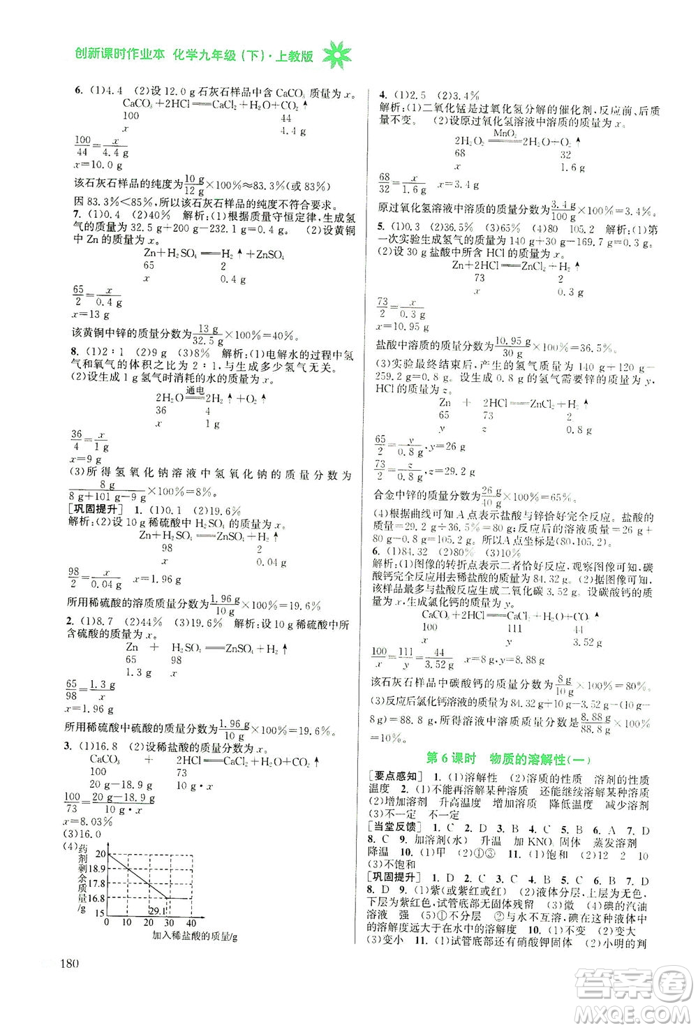 江蘇鳳凰美術(shù)出版社2021創(chuàng)新課時(shí)作業(yè)本化學(xué)九年級下冊上教版答案