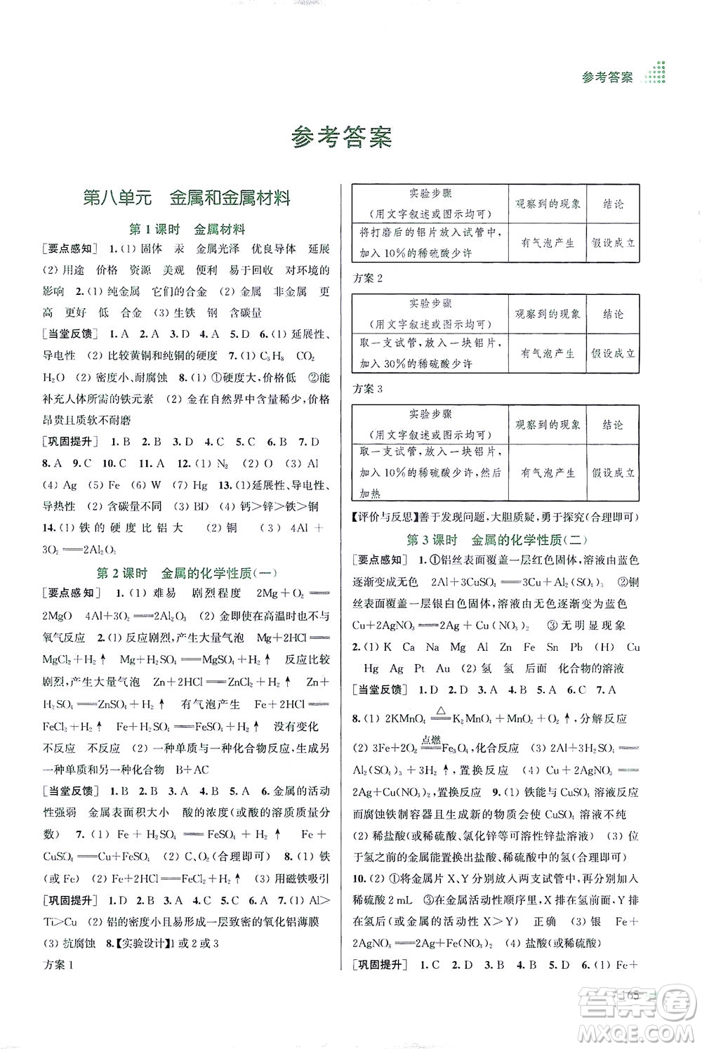 江蘇鳳凰美術出版社2021創(chuàng)新課時作業(yè)本化學九年級下冊全國版答案