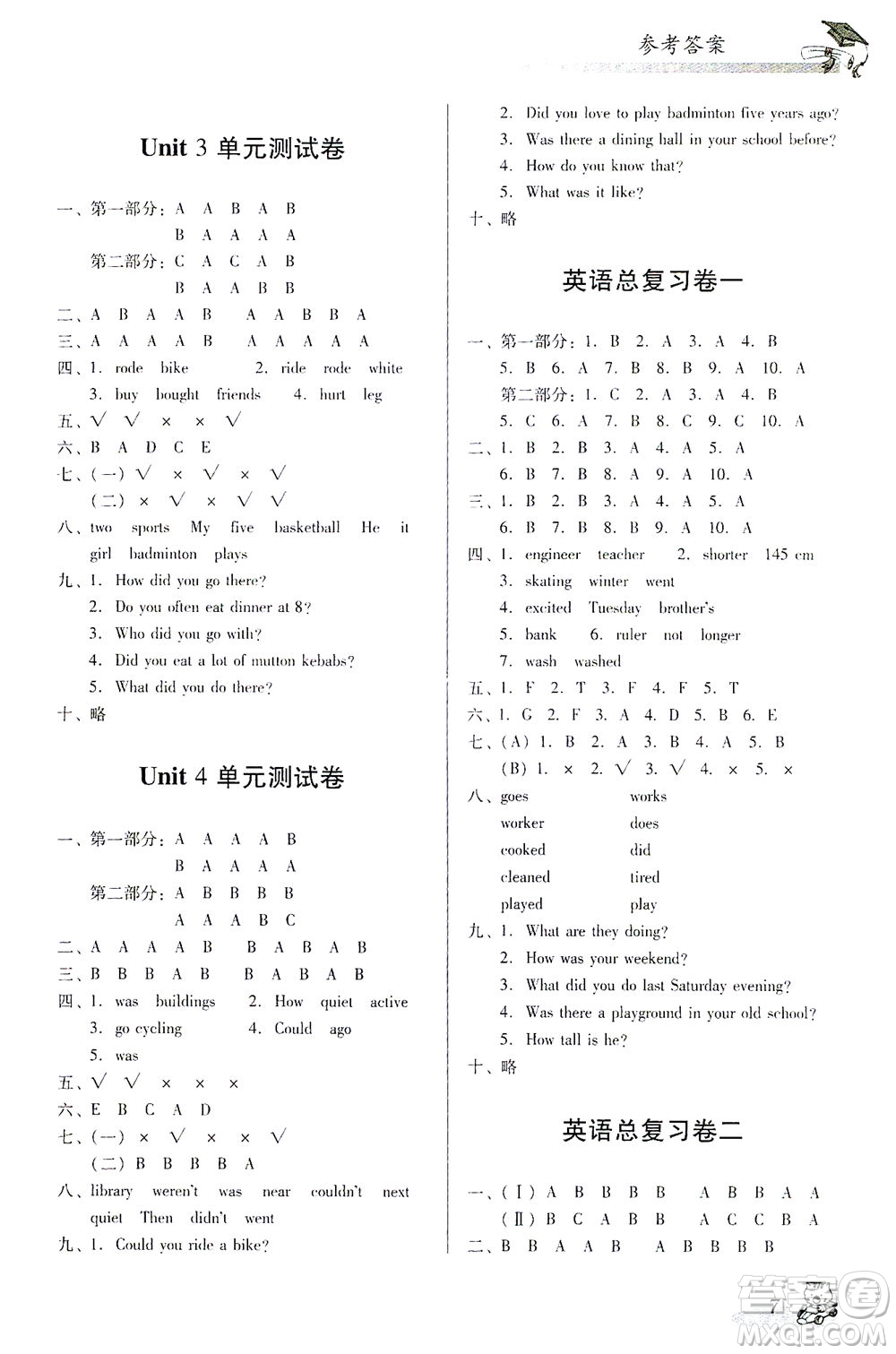 廣東經(jīng)濟(jì)出版社2021雙基同步導(dǎo)航訓(xùn)練六年級英語下冊人教PEP版答案