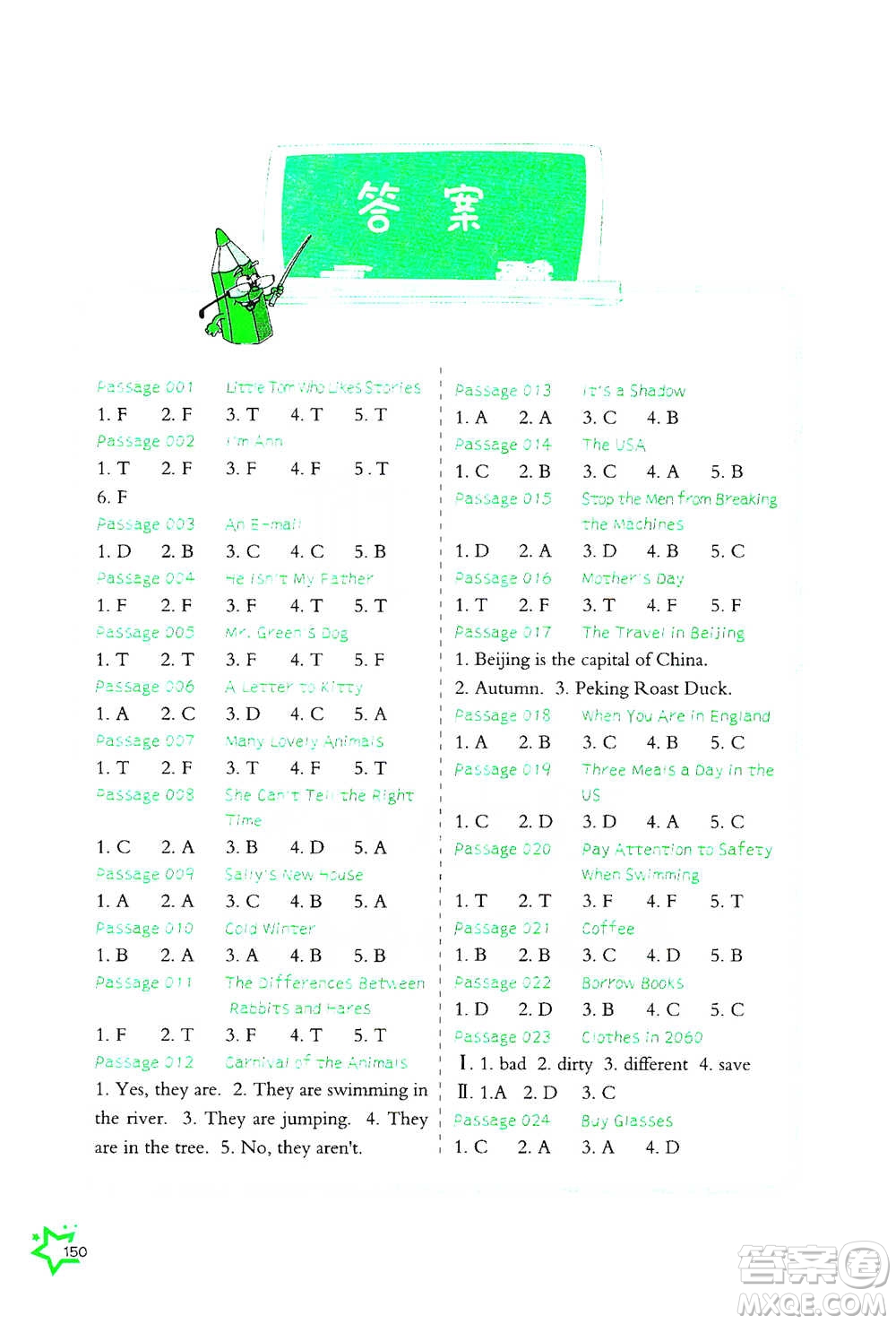 華中科技大學(xué)出版社2021小學(xué)英語閱讀理解100+8篇六年級通用版參考答案