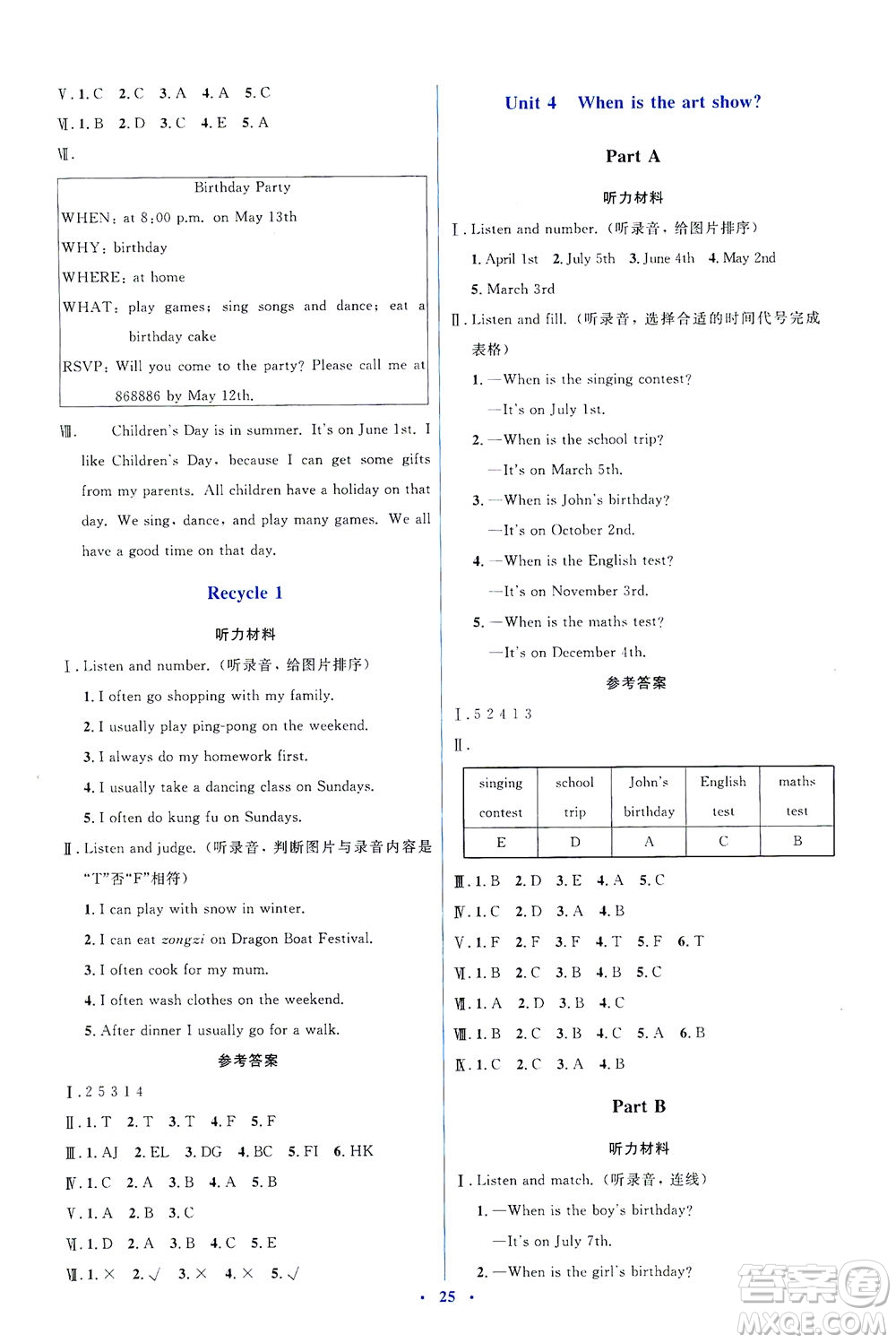 人民教育出版社2021同步解析與測(cè)評(píng)五年級(jí)英語下冊(cè)人教版答案