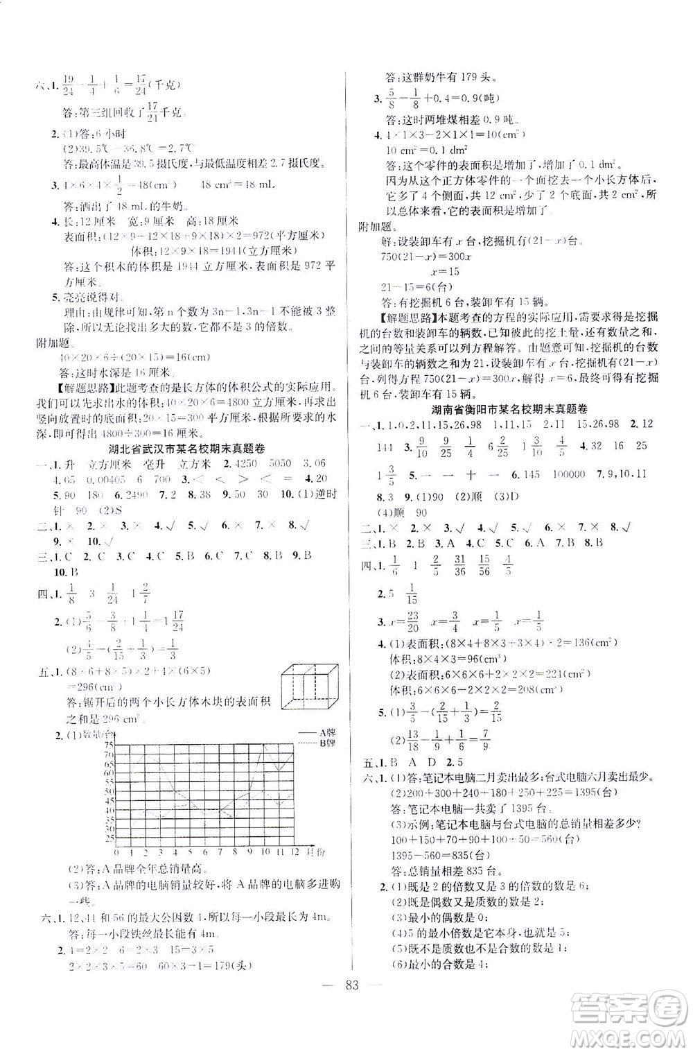 延邊人民出版社2021決勝期末100分數(shù)學五年級下冊人教版答案