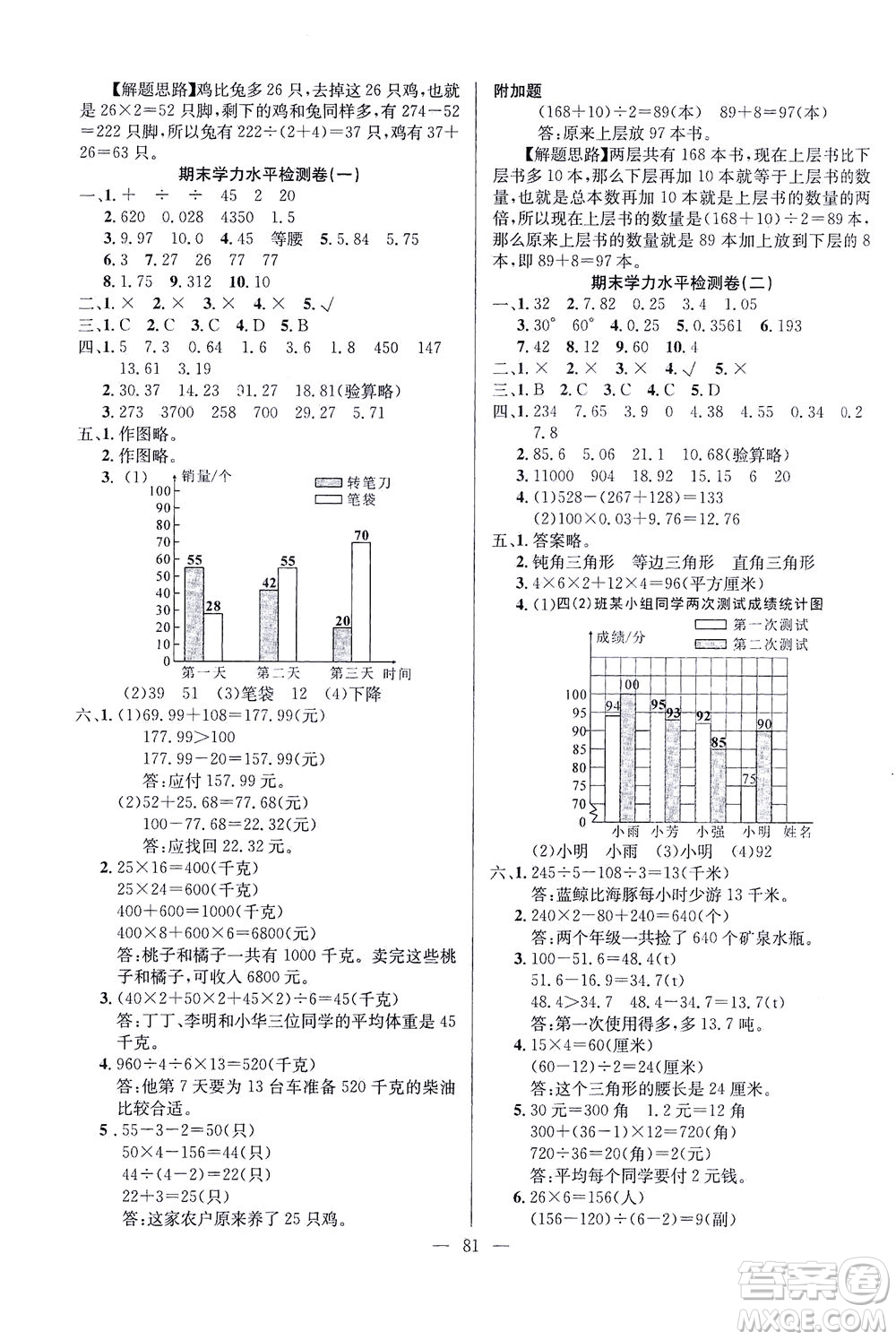 延邊人民出版社2021決勝期末100分數(shù)學四年級下冊人教版答案