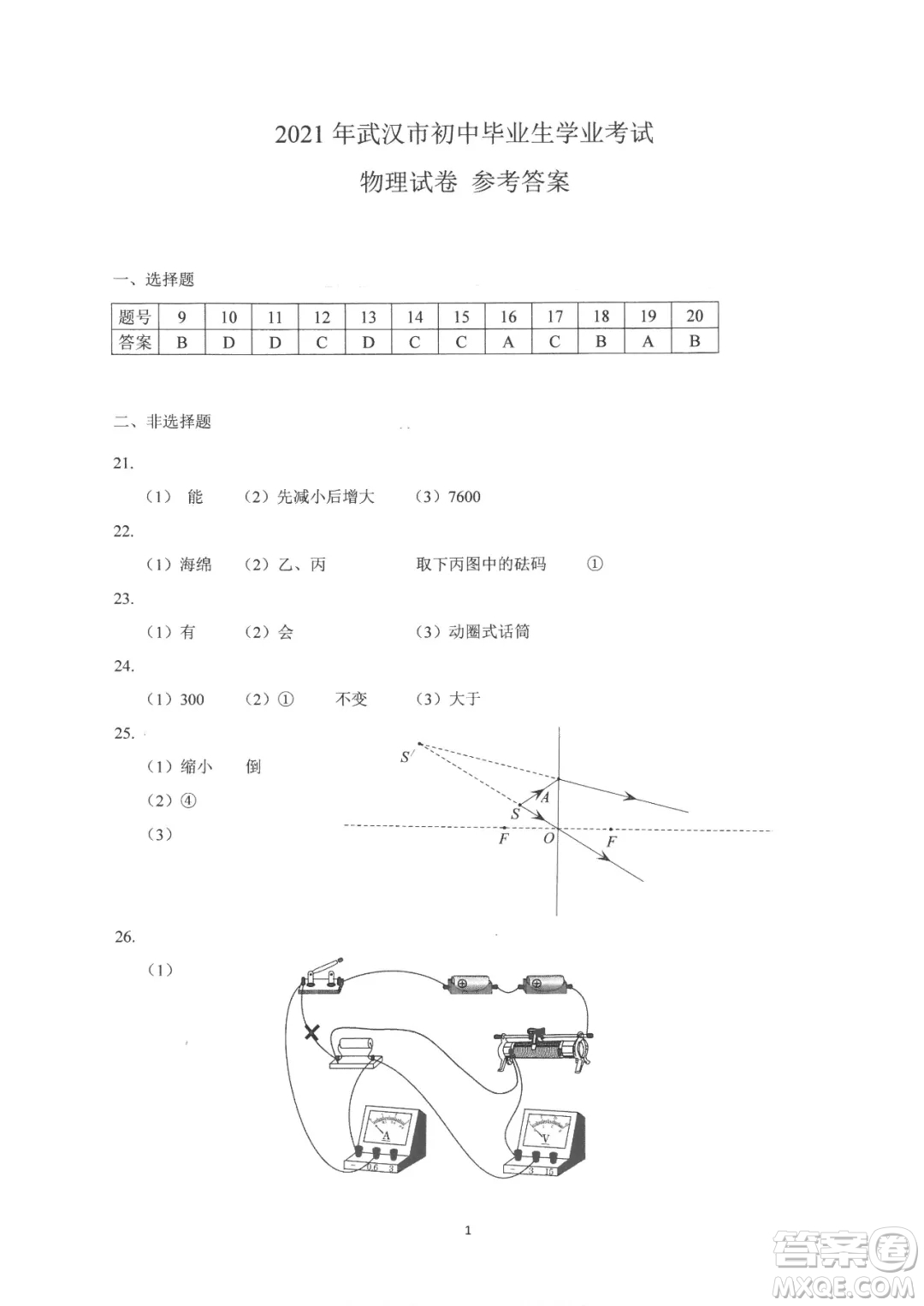 2021年武漢市畢業(yè)生學(xué)業(yè)考試物理化學(xué)試卷及答案