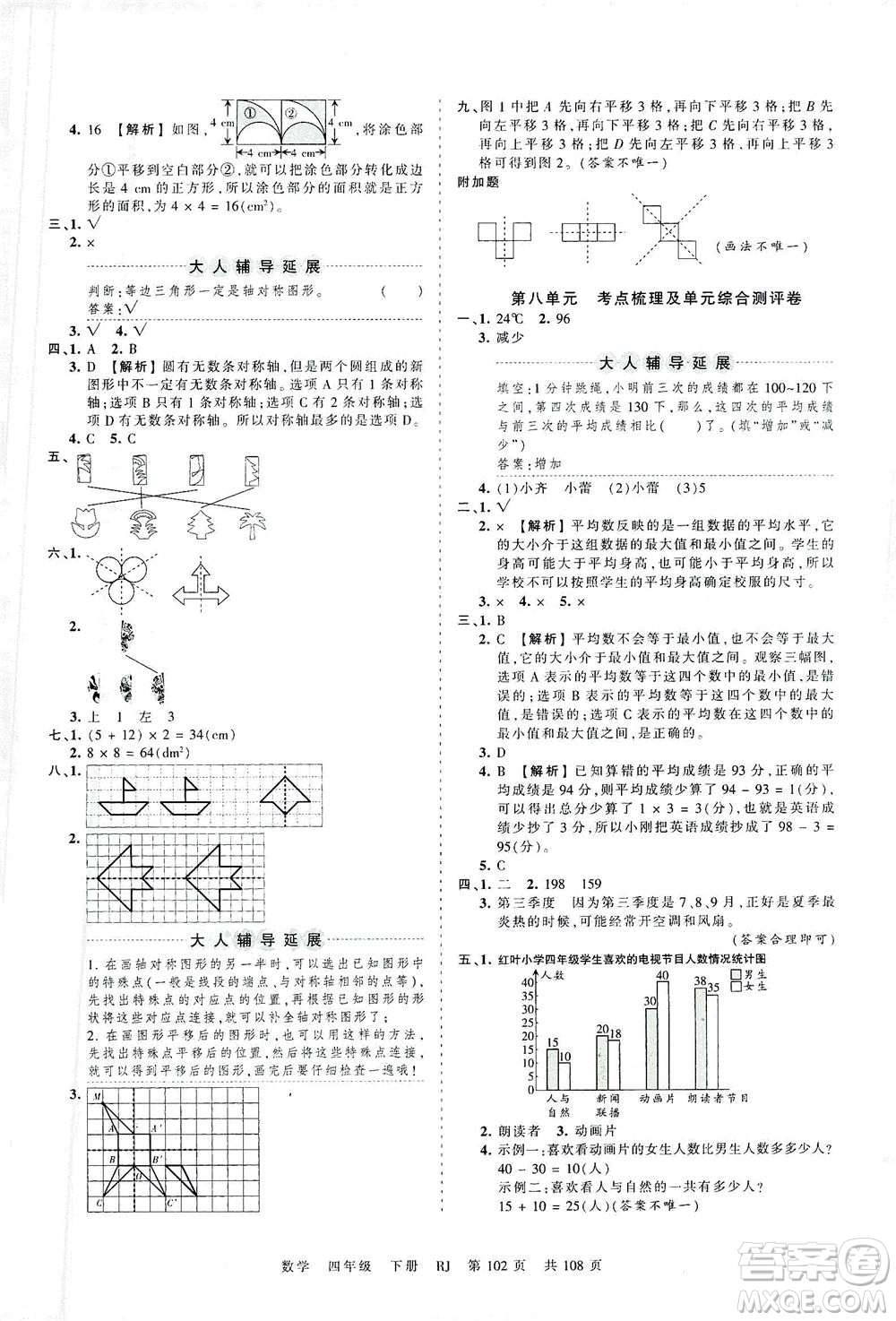 江西人民出版社2021春王朝霞考點(diǎn)梳理時(shí)習(xí)卷數(shù)學(xué)四年級下冊RJ人教版答案