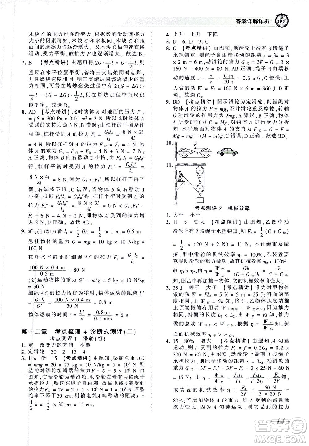 江西人民出版社2021春王朝霞考點(diǎn)梳理時習(xí)卷物理八年級下冊RJ人教版答案