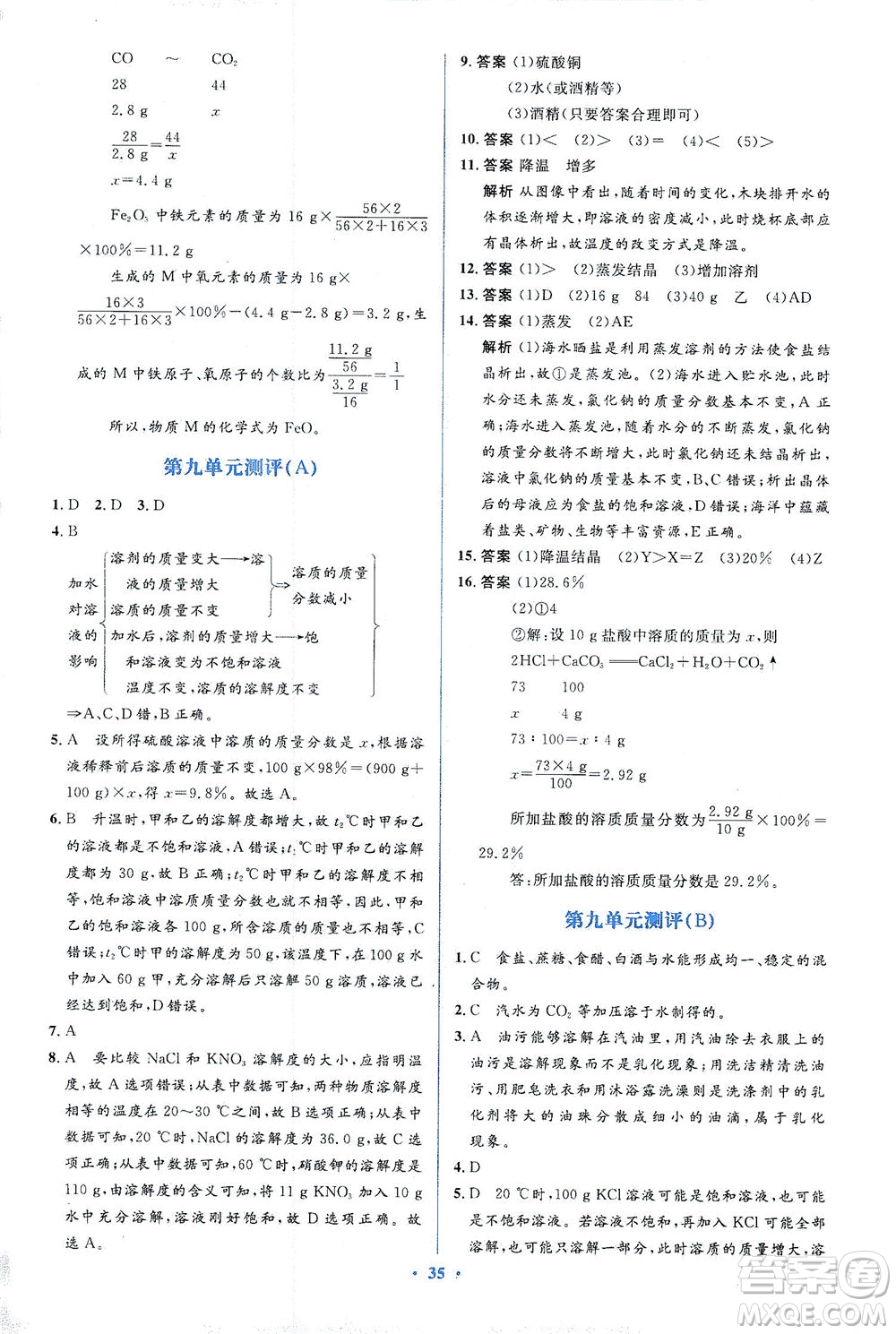 人民教育出版社2021同步解析與測評九年級化學下冊人教版答案