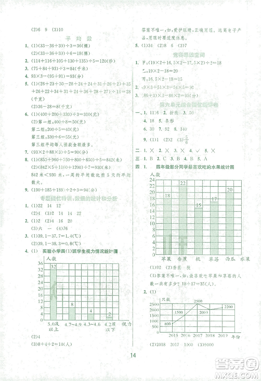 江蘇人民出版社2021實驗班提優(yōu)訓練四年級數(shù)學下冊BSD北師大版答案