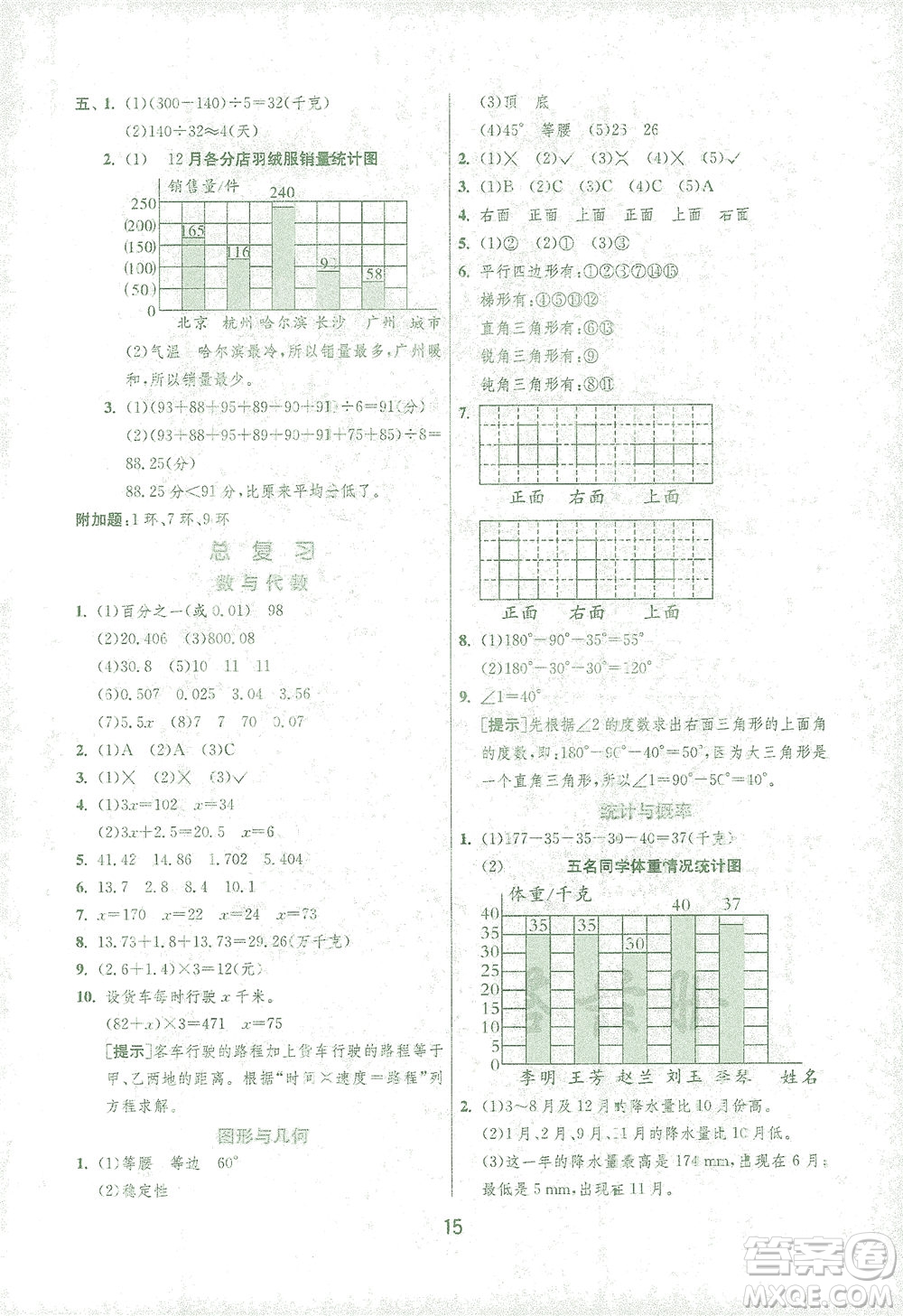 江蘇人民出版社2021實驗班提優(yōu)訓練四年級數(shù)學下冊BSD北師大版答案