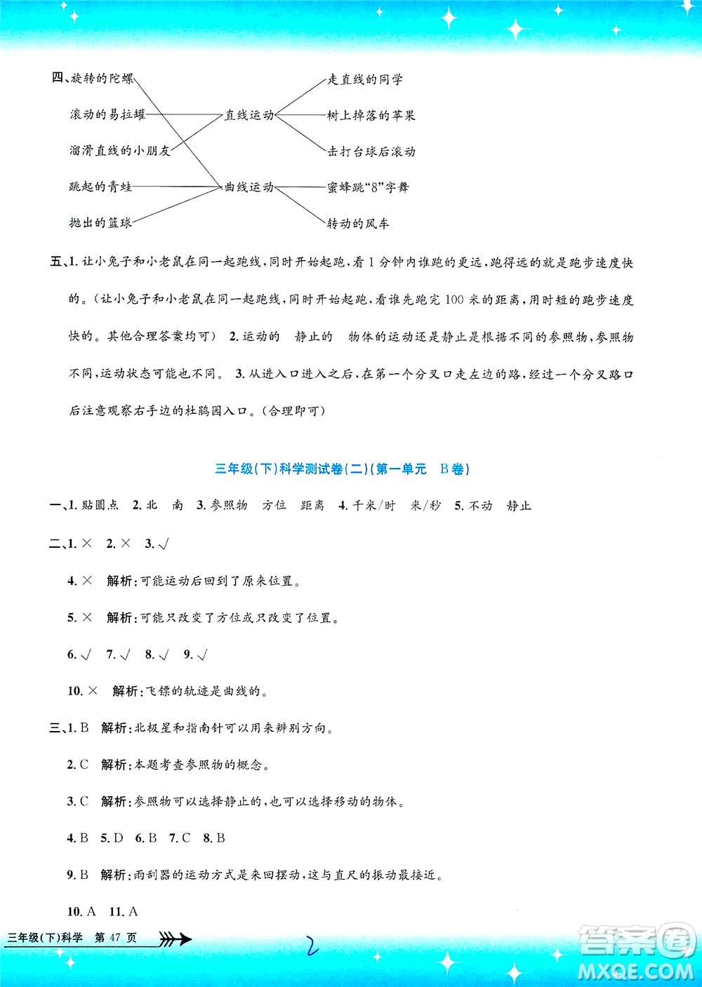 浙江工商大學(xué)出版社2021孟建平系列叢書小學(xué)單元測試科學(xué)三年級下J教科版答案