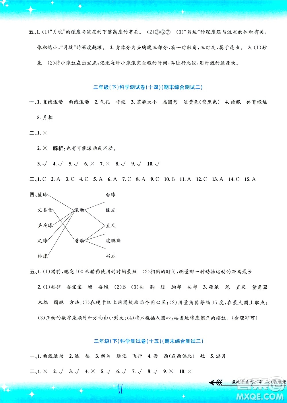 浙江工商大學(xué)出版社2021孟建平系列叢書小學(xué)單元測試科學(xué)三年級下J教科版答案