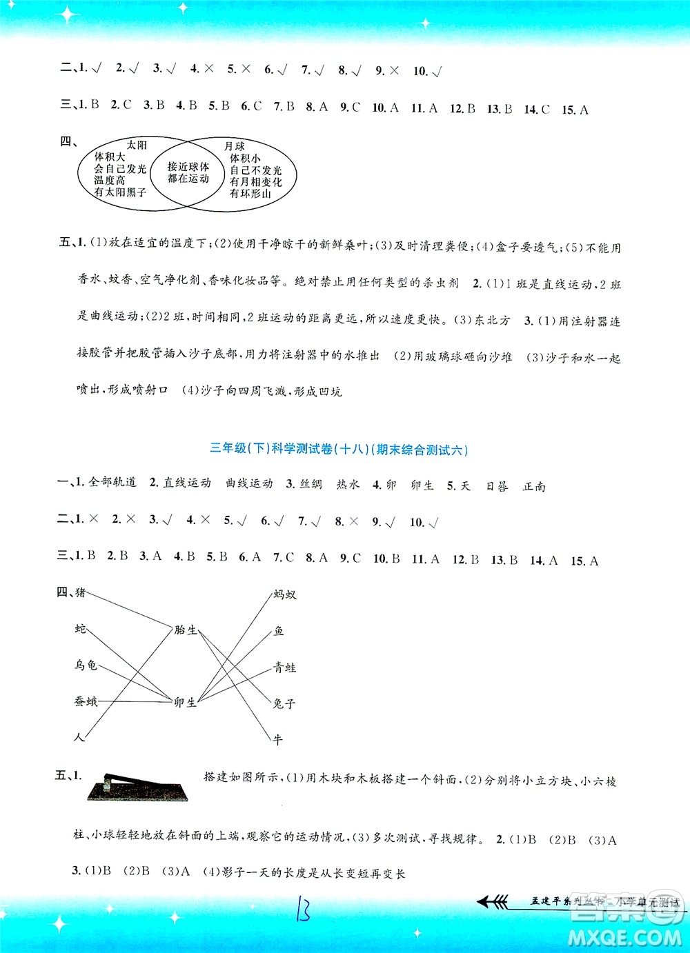 浙江工商大學(xué)出版社2021孟建平系列叢書小學(xué)單元測試科學(xué)三年級下J教科版答案