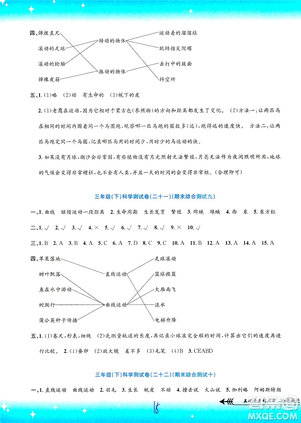 浙江工商大學(xué)出版社2021孟建平系列叢書小學(xué)單元測試科學(xué)三年級下J教科版答案