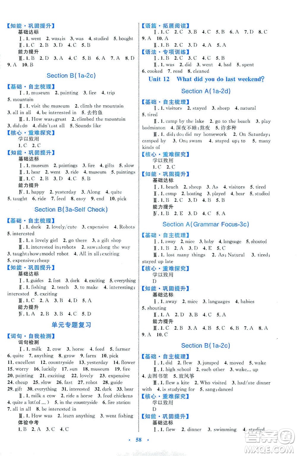 內(nèi)蒙古教育出版社2021學(xué)習(xí)目標(biāo)與檢測(cè)七年級(jí)英語下冊(cè)人教版答案