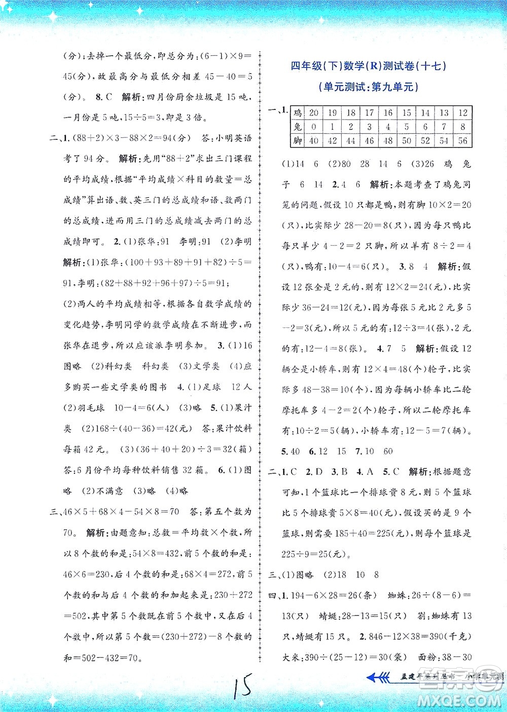 浙江工商大學(xué)出版社2021孟建平系列叢書小學(xué)單元測(cè)試數(shù)學(xué)四年級(jí)下R人教版答案