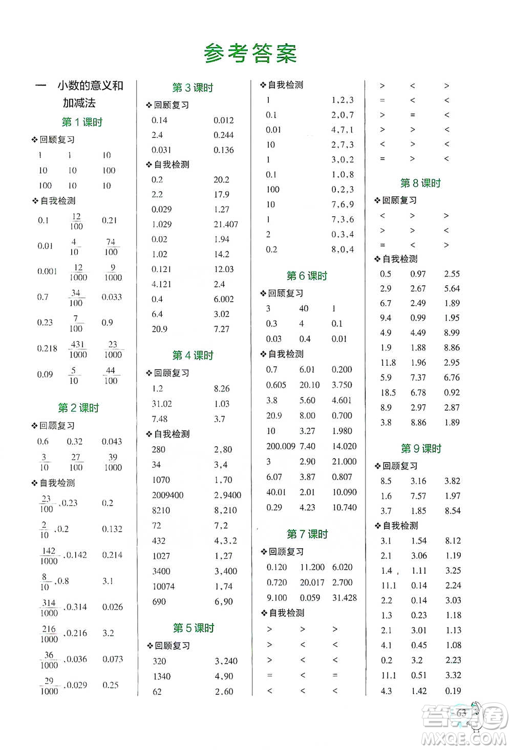 遼寧教育出版社2021小學(xué)學(xué)霸口算四年級下冊數(shù)學(xué)北師版參考答案