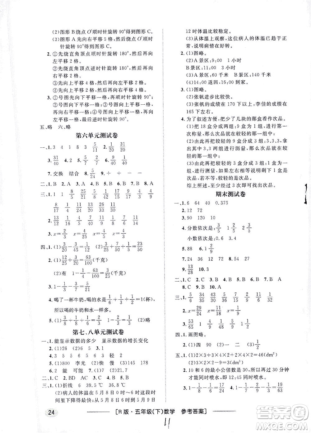 上海大學出版社2021非常1+1一課一練五年級數學下冊人教版答案