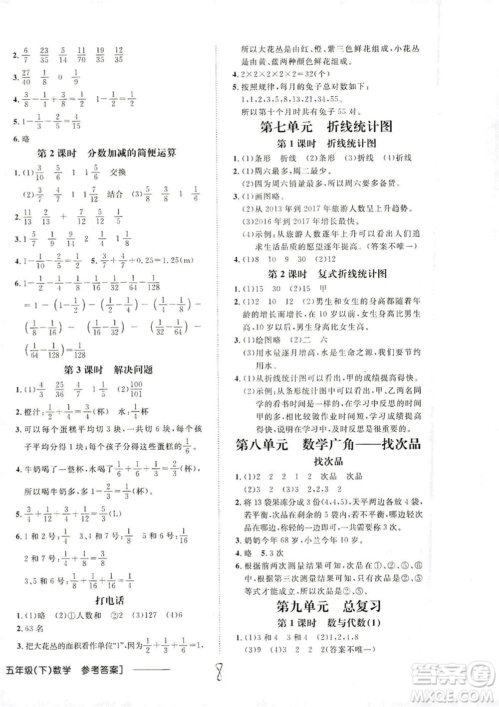 上海大學出版社2021非常1+1一課一練五年級數學下冊人教版答案