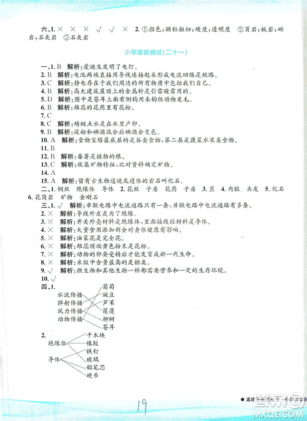 浙江工商大學(xué)出版社2021孟建平系列叢書小學(xué)滾動測試科學(xué)四年級下J教科版答案