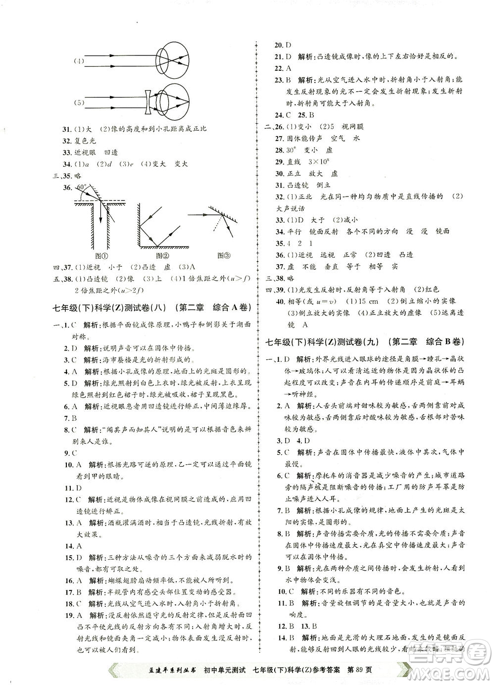 浙江工商大學(xué)出版社2021孟建平系列叢書初中單元測試科學(xué)七年級下Z浙教版答案