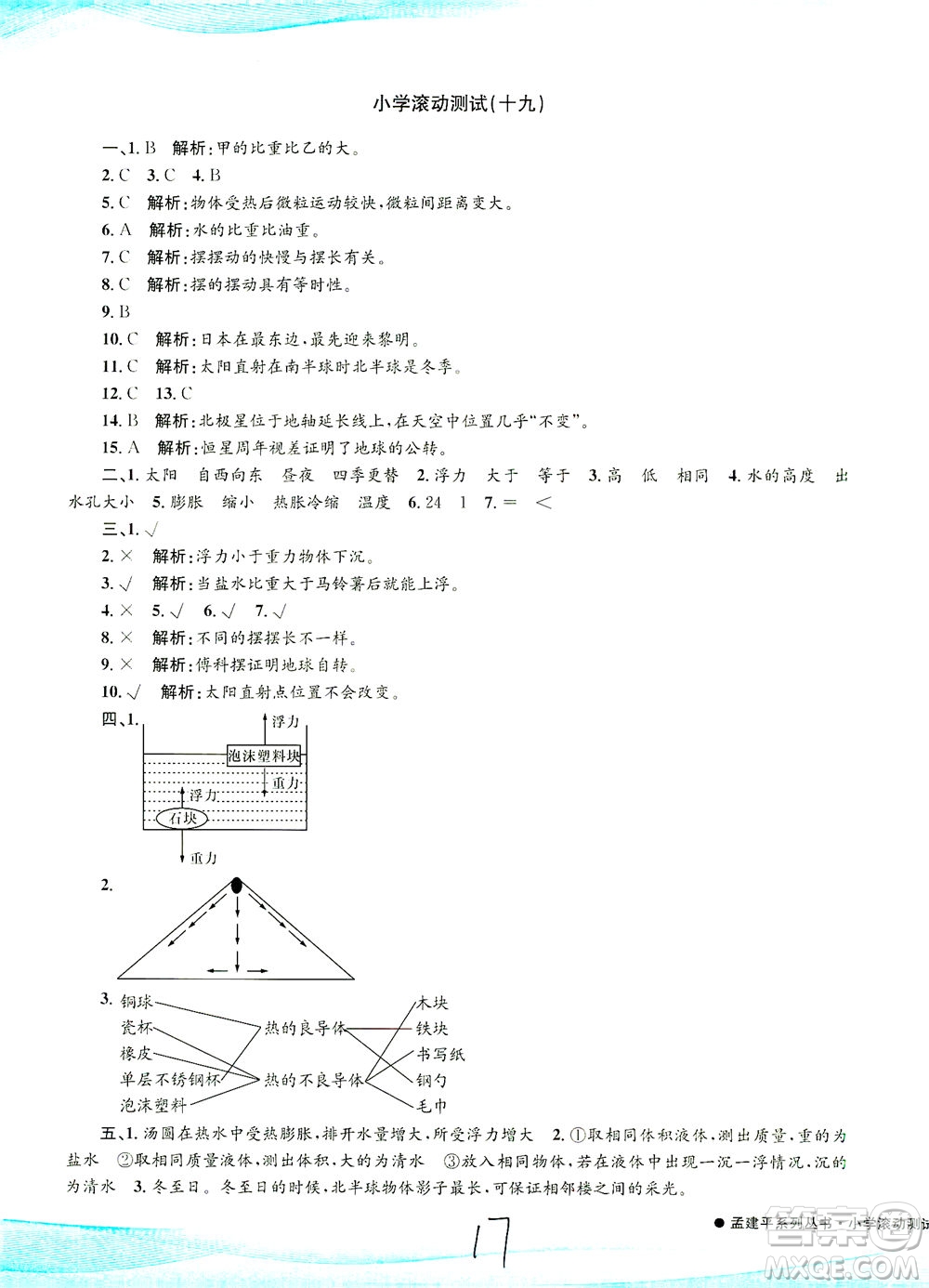 浙江工商大學(xué)出版社2021孟建平系列叢書小學(xué)滾動(dòng)測(cè)試科學(xué)五年級(jí)下J教科版答案