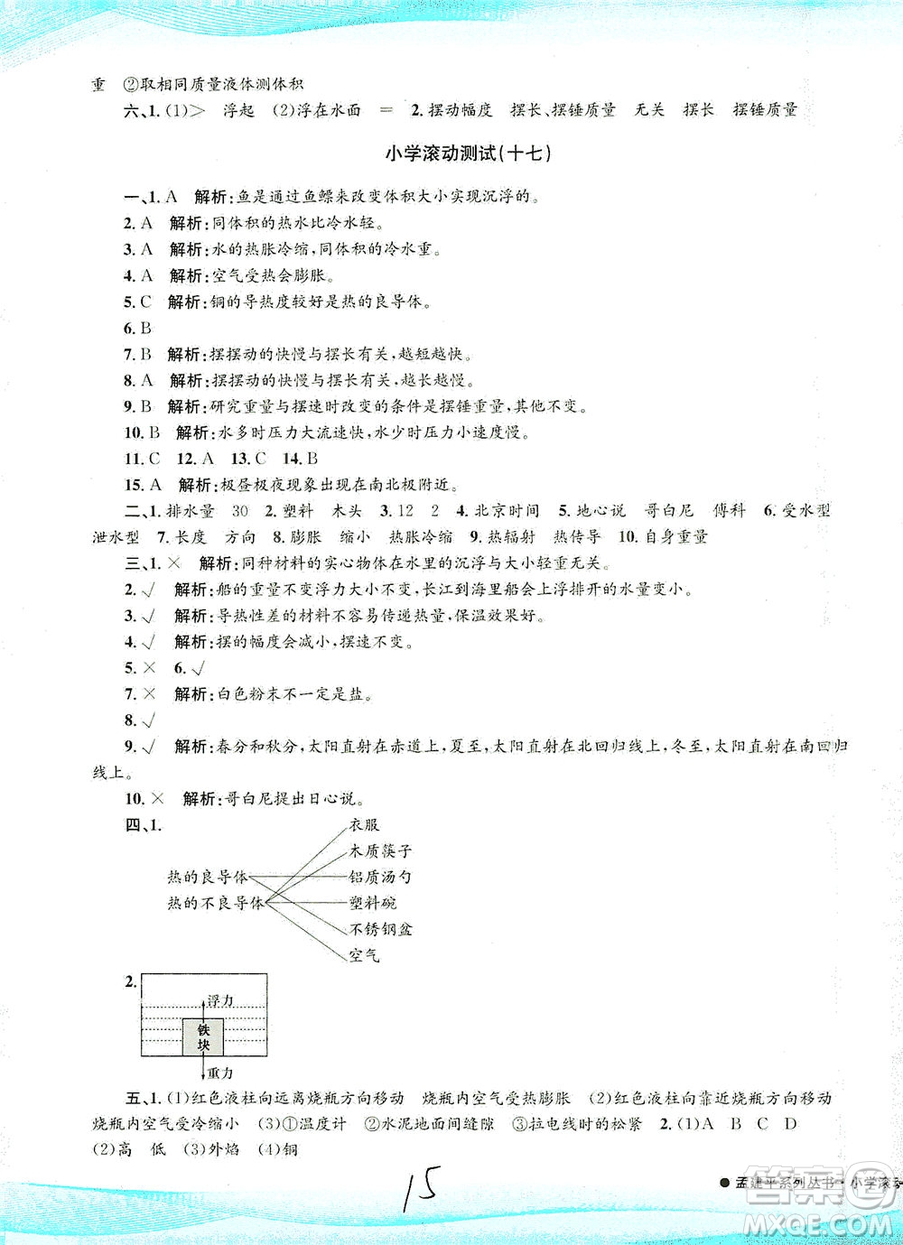 浙江工商大學(xué)出版社2021孟建平系列叢書小學(xué)滾動(dòng)測(cè)試科學(xué)五年級(jí)下J教科版答案