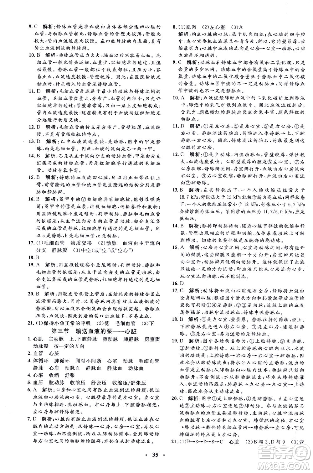 吉林教育出版社2021非常1+1完全題練七年級生物下冊人教版答案