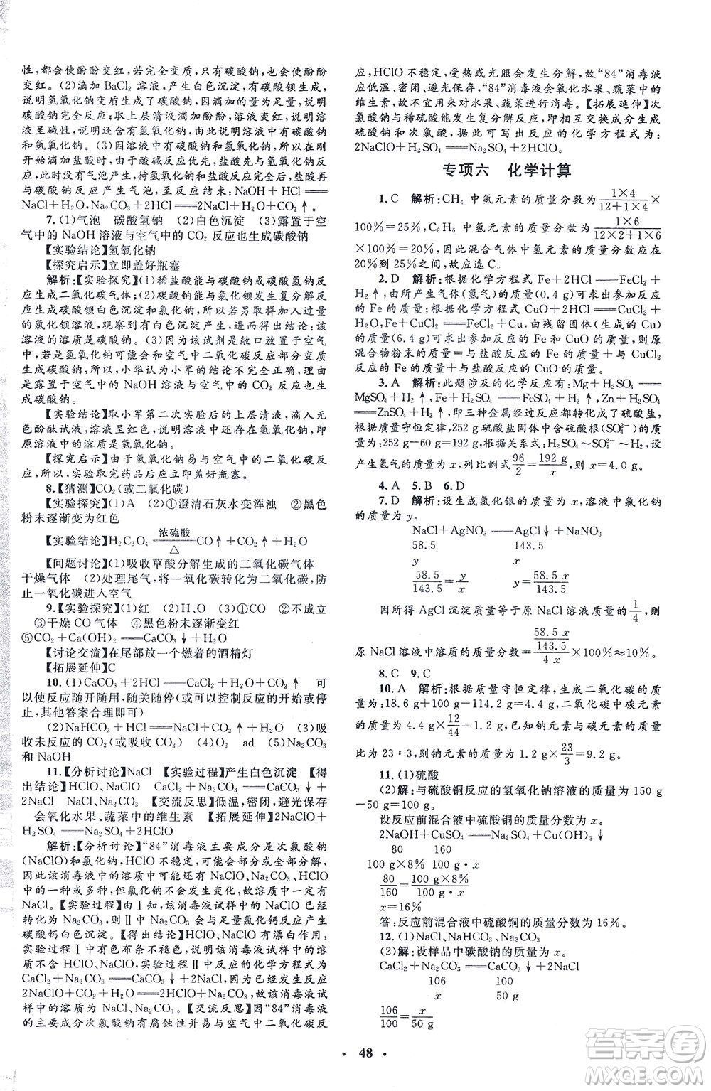 上海大學(xué)出版社2021非常1+1完全題練九年級(jí)化學(xué)下冊(cè)人教版答案