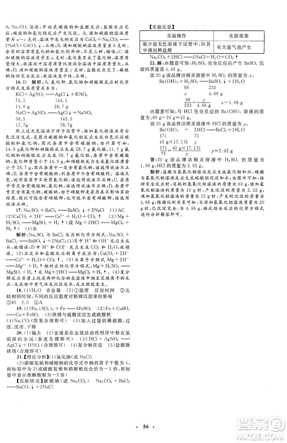 上海大學(xué)出版社2021非常1+1完全題練九年級(jí)化學(xué)下冊(cè)人教版答案