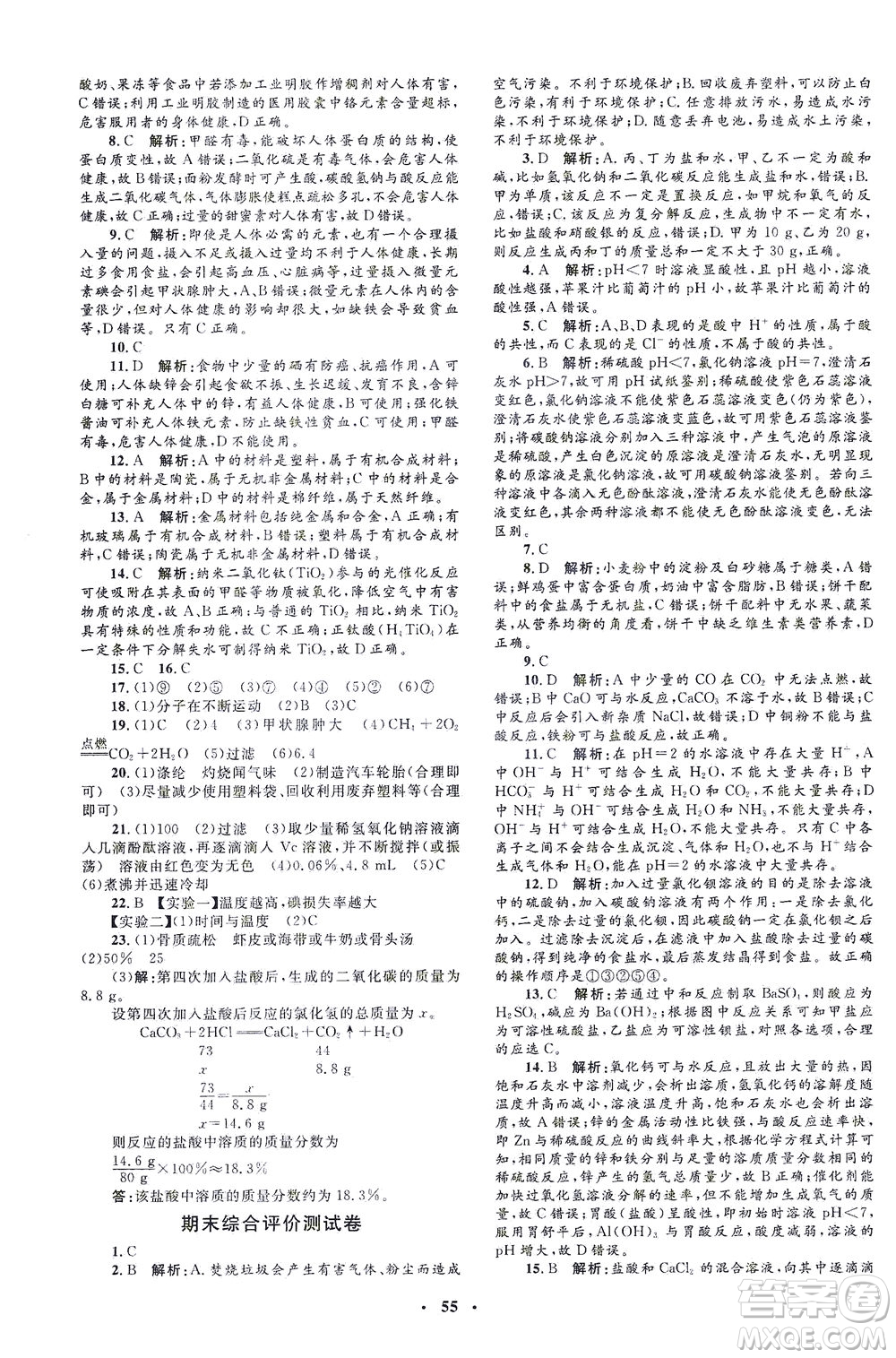 上海大學(xué)出版社2021非常1+1完全題練九年級(jí)化學(xué)下冊(cè)人教版答案