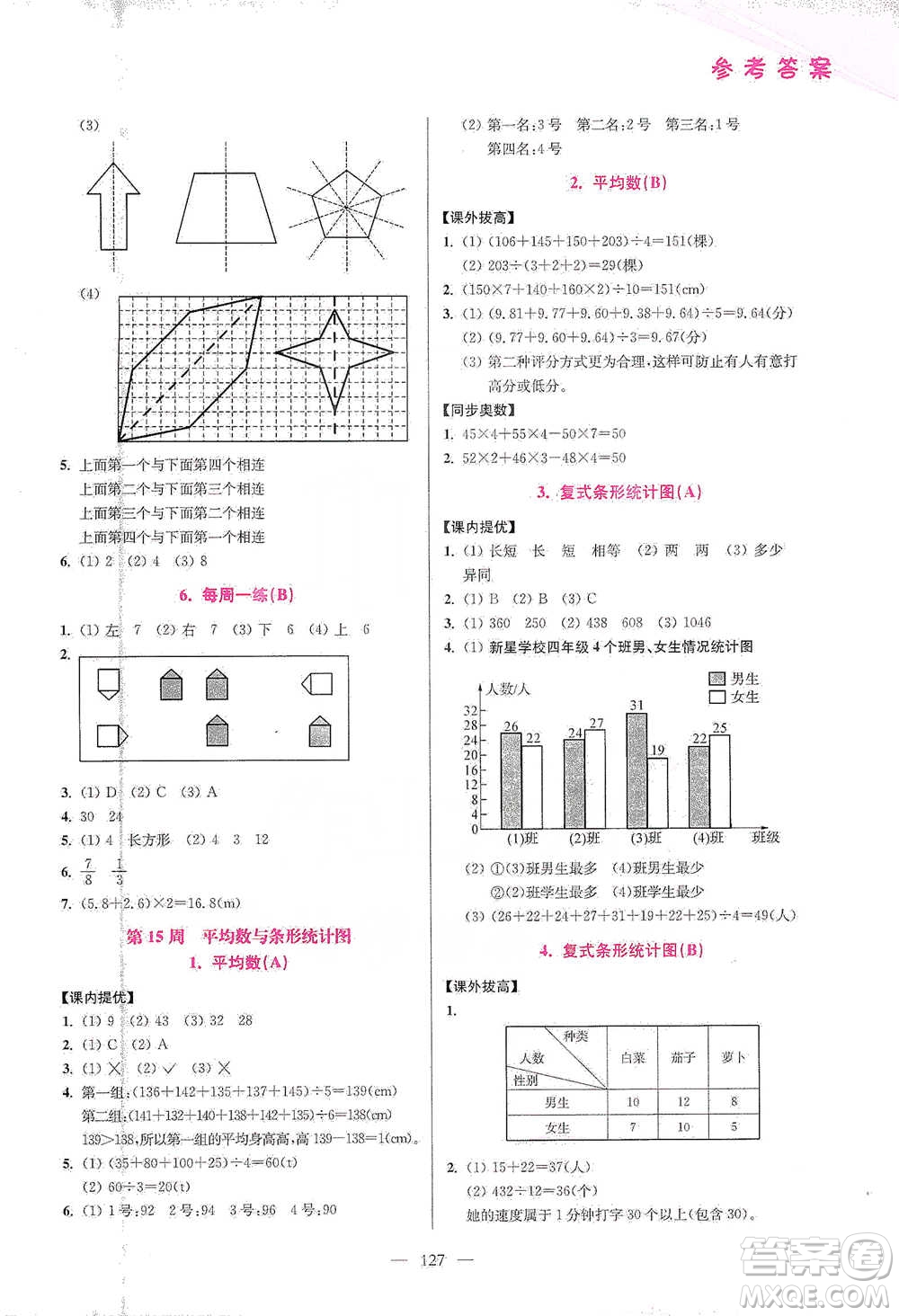 江蘇鳳凰美術(shù)出版社2021超能學(xué)典小學(xué)數(shù)學(xué)從課本到奧數(shù)同步練四年級下冊人教版參考答案