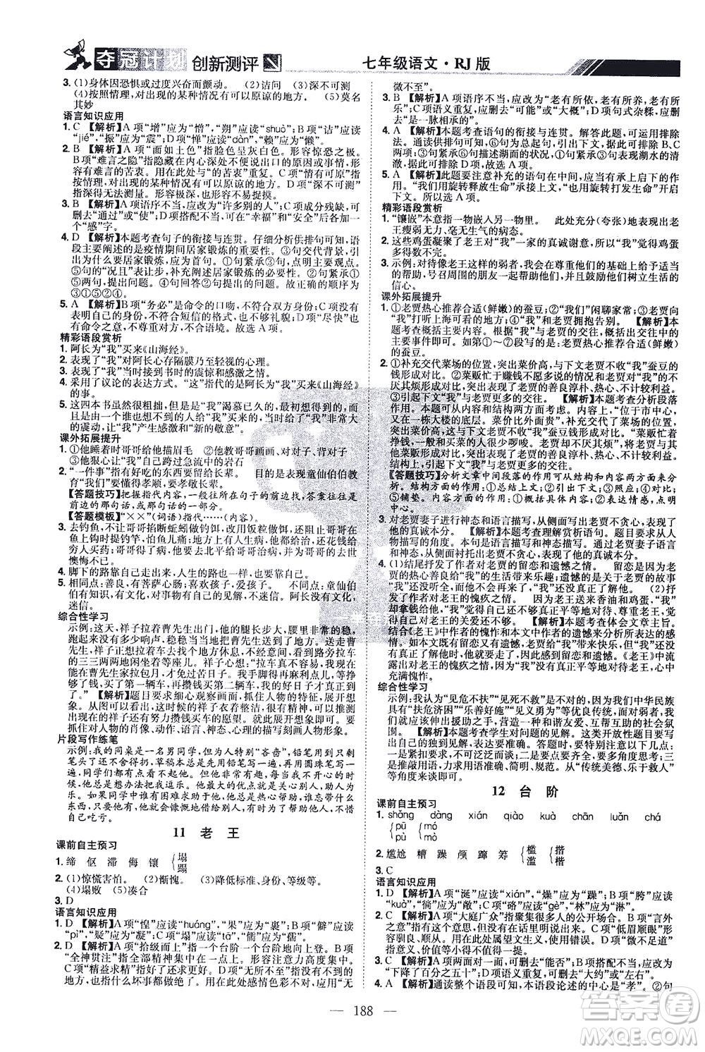 江西美術(shù)出版社2021奪冠計(jì)劃語(yǔ)文七年級(jí)下冊(cè)RJ人教版江西專(zhuān)版答案