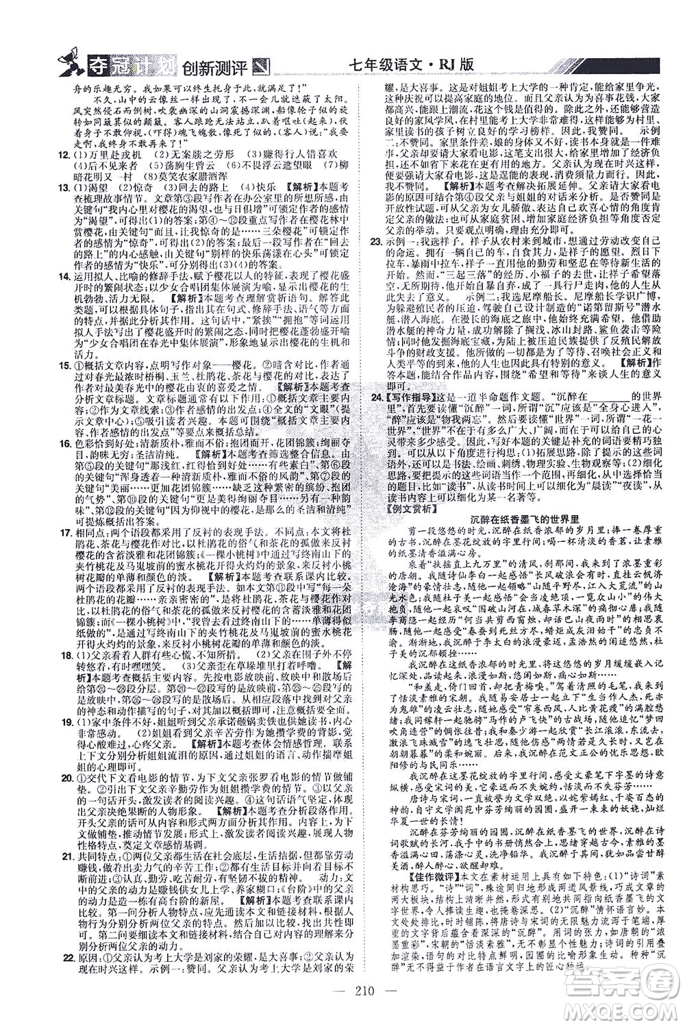 江西美術(shù)出版社2021奪冠計(jì)劃語(yǔ)文七年級(jí)下冊(cè)RJ人教版江西專(zhuān)版答案