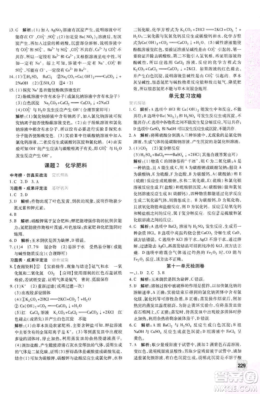 北京教育出版社2021倍速學(xué)習(xí)法九年級(jí)化學(xué)下冊(cè)人教版參考答案